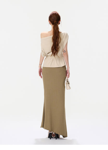 Lyocell Asymmetric Wrap Knit Top
