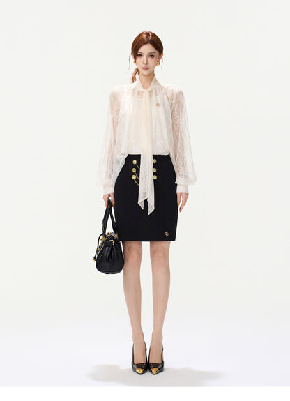 Sequin Lace Ribbon Blouse