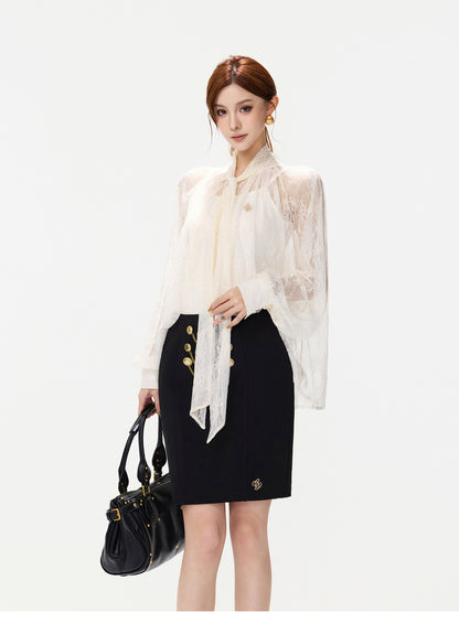 Sequin Lace Ribbon Blouse
