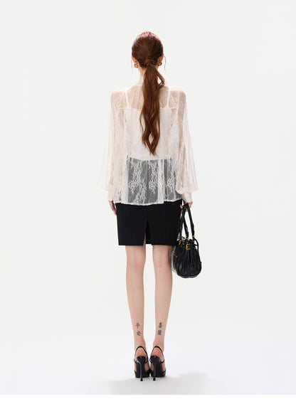 Sequin Lace Ribbon Blouse