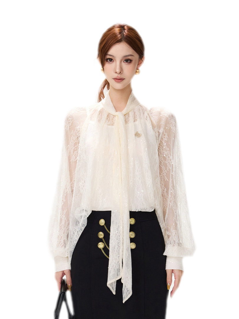 Sequin Lace Ribbon Blouse