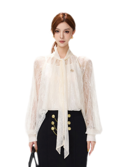 Sequin Lace Ribbon Blouse