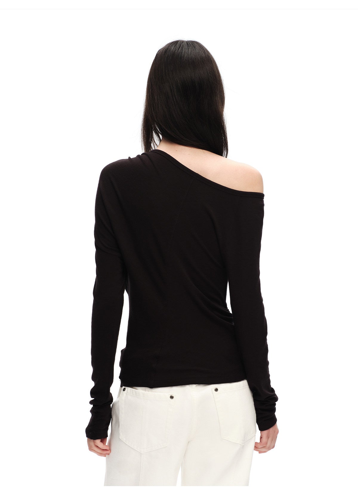 Wool Lyocell Ruched Shoulder Top