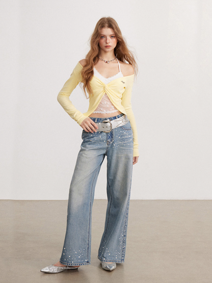 Lace Trim Faux Two-Piece Top
