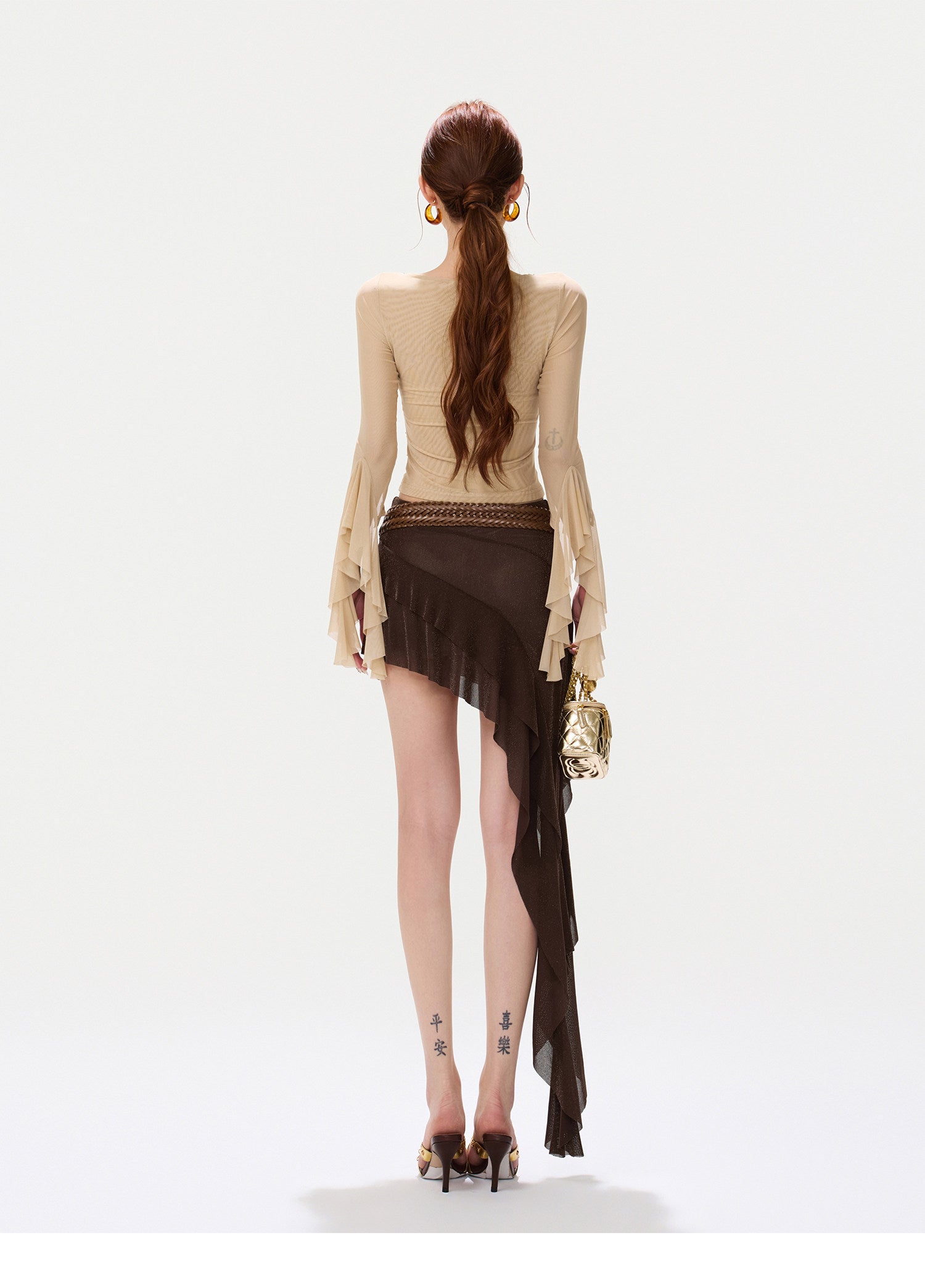 Shimmer Ruffle Asymmetric Mini Skirt