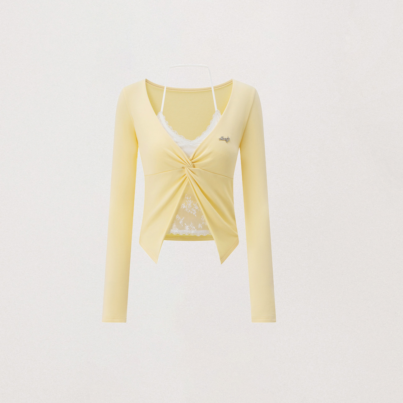 Lace Trim Faux Two-Piece Top