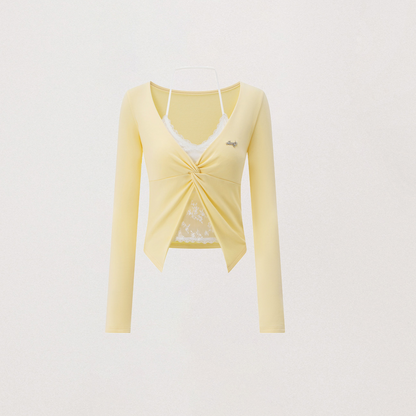 Lace Trim Faux Two-Piece Top