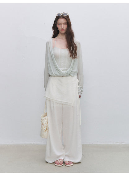 Textured Low-Waist Wide-Leg Trousers