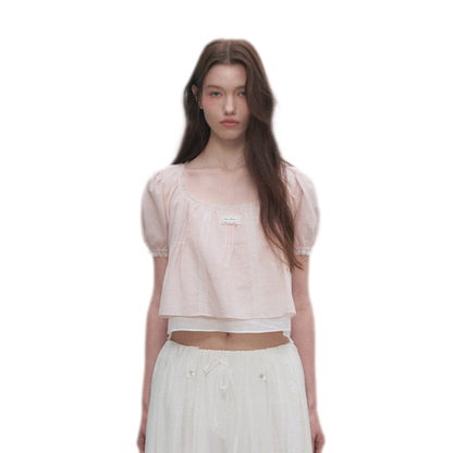 Cotton Lace Trim Cropped Top