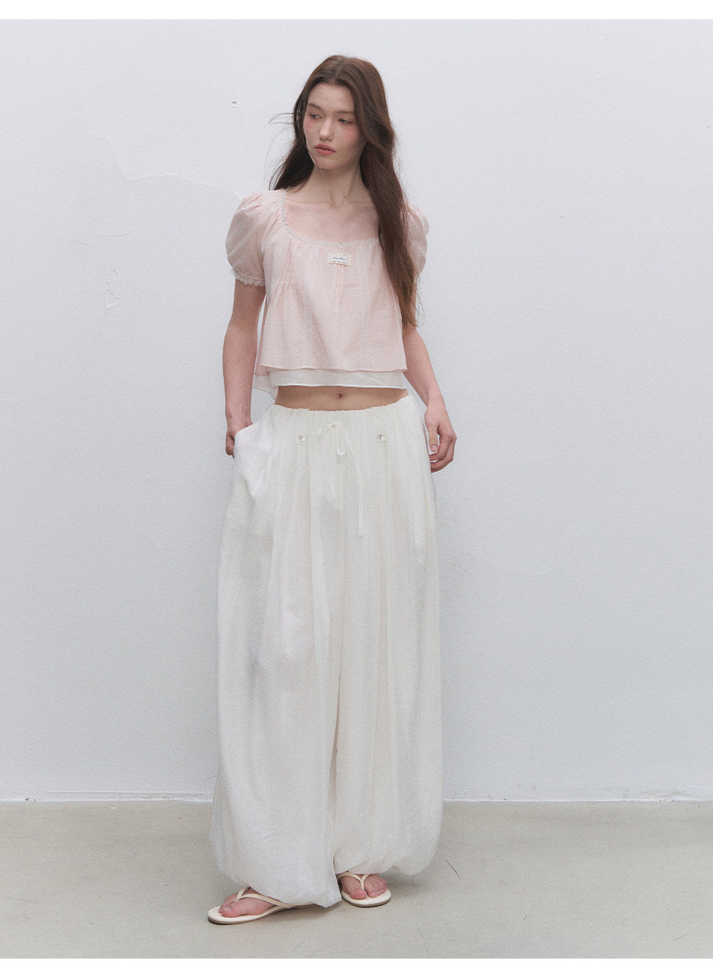 Cotton Lace Trim Cropped Top