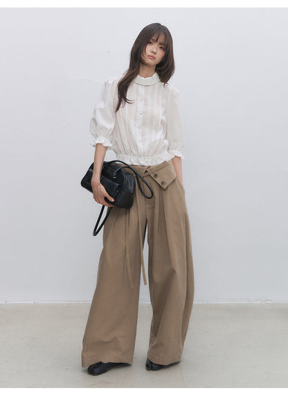 Lyocell Ruffle Cropped Blouse