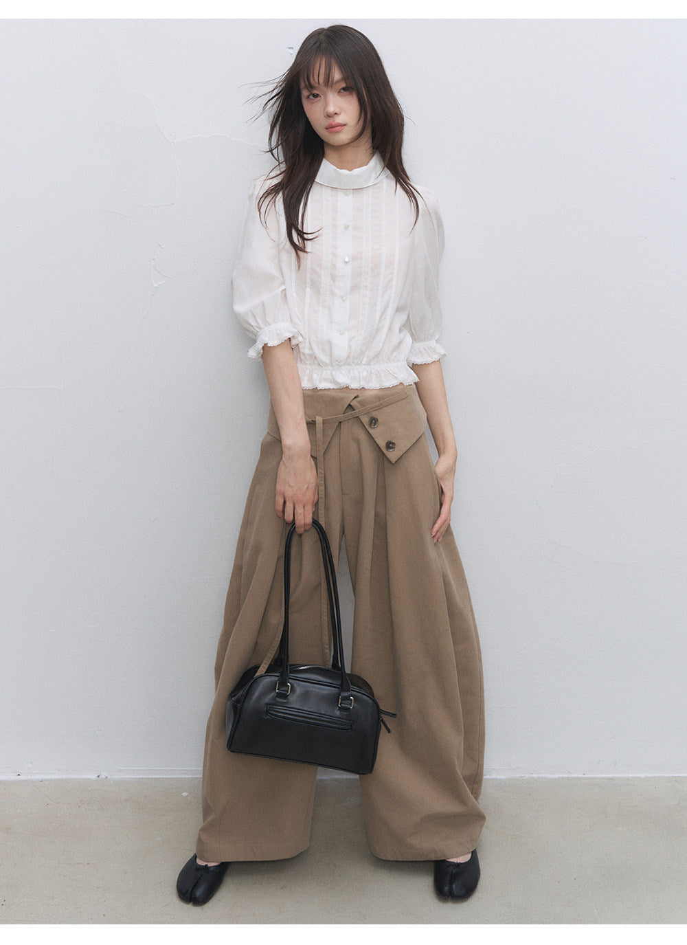 Lyocell Ruffle Cropped Blouse