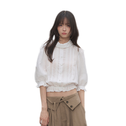 Lyocell Ruffle Cropped Blouse
