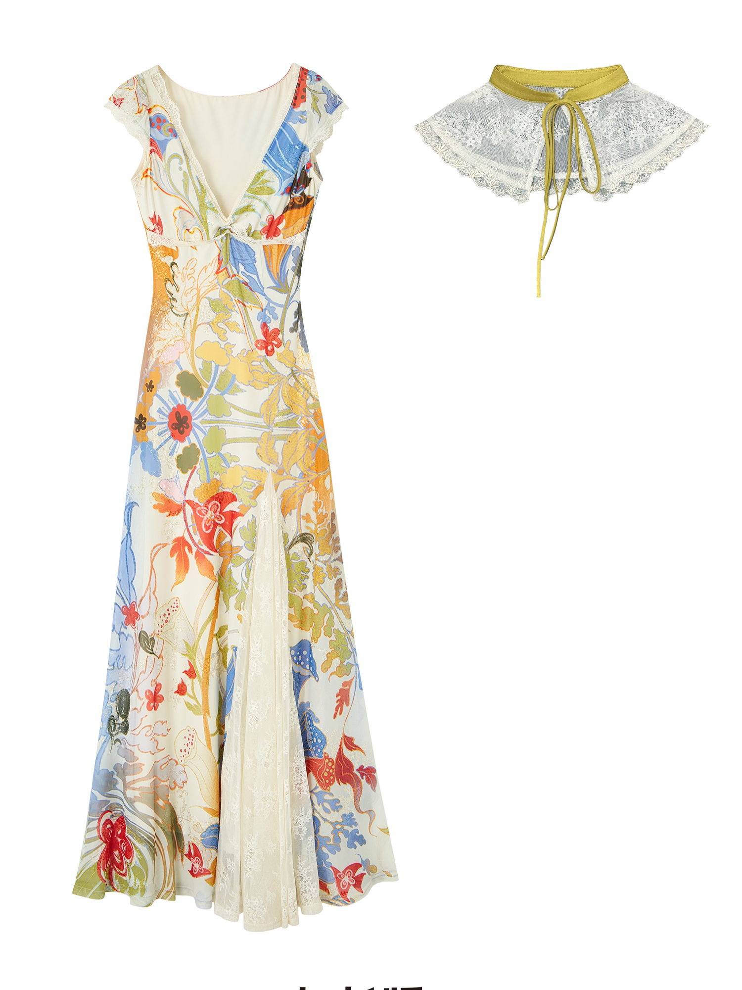 Gold Embroidered Lace Tea Dress