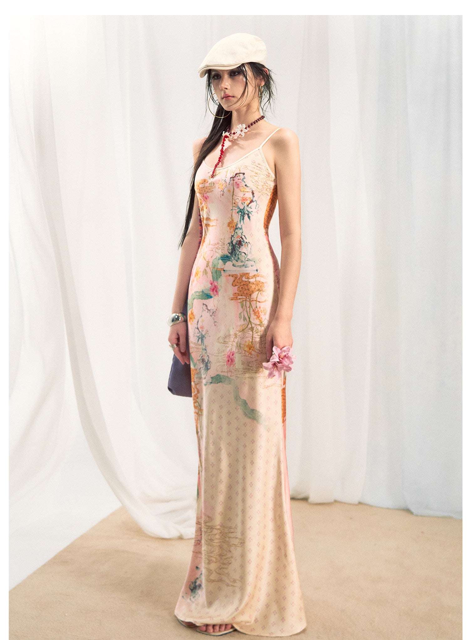 Leopard Stitch Floral Slip Dress