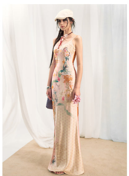 Leopard Stitch Floral Slip Dress