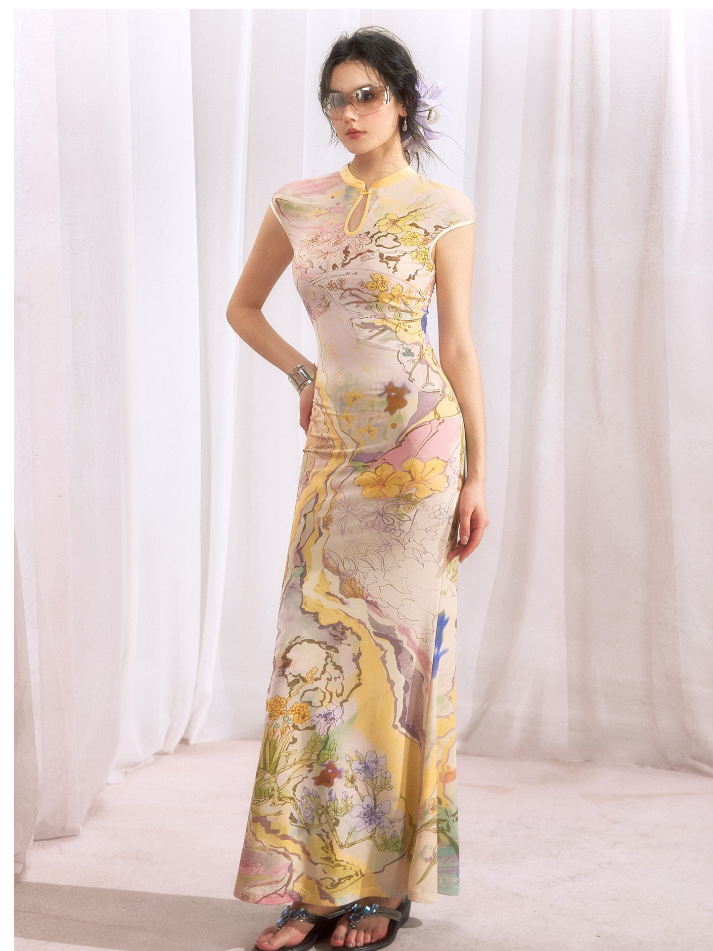 Draped Neck Fishtail Dress