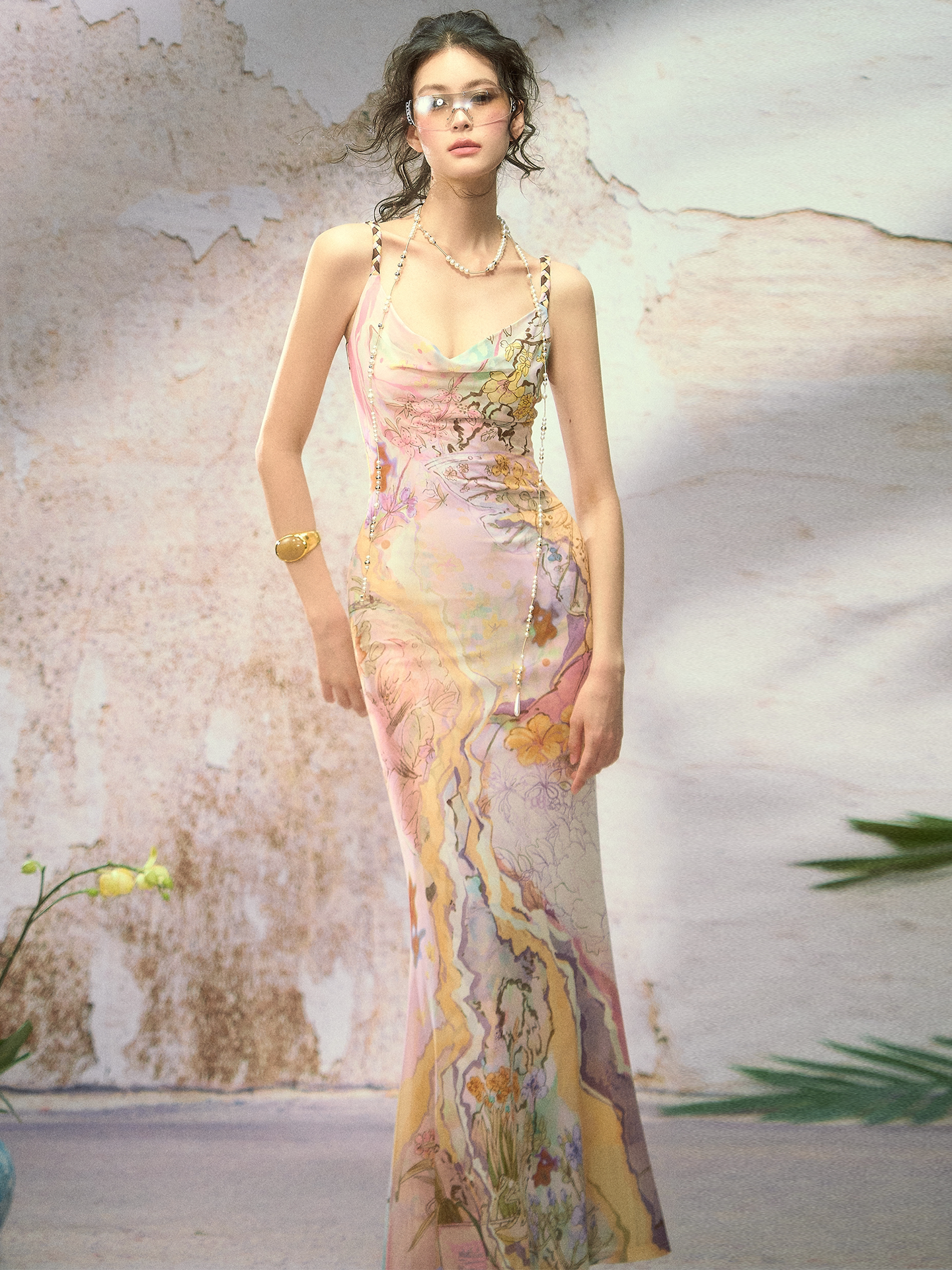 Draped Neck Fishtail Dress