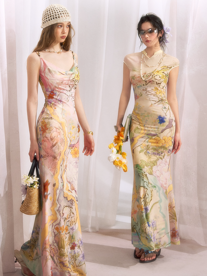 Draped Neck Fishtail Dress