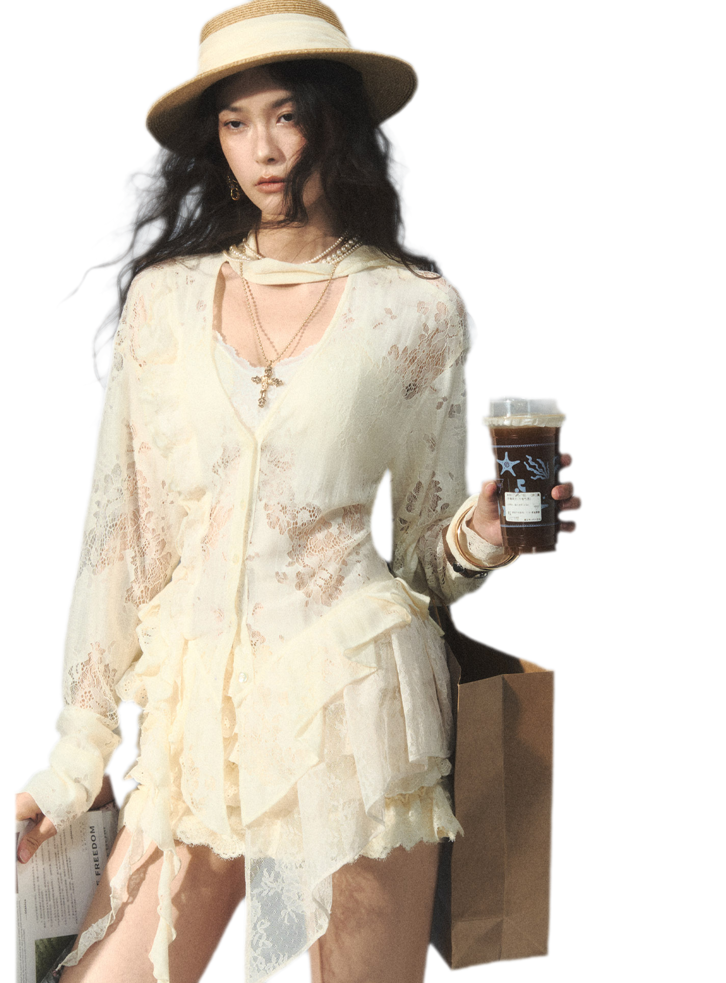 Lace Panel Adjustable Shirt Set