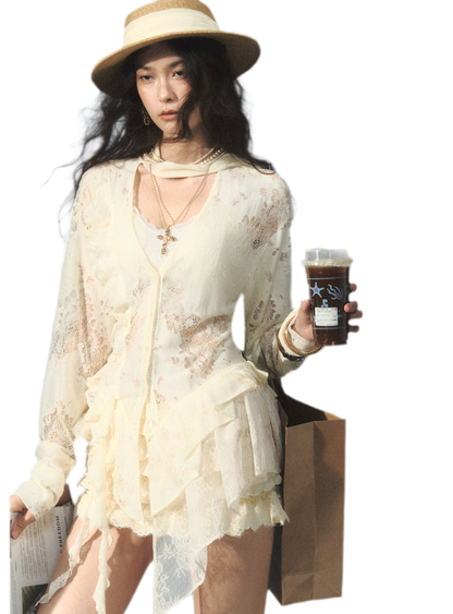 Lace Panel Adjustable Shirt Set