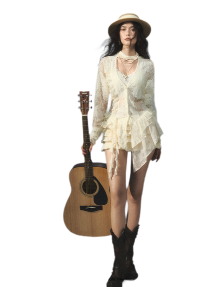 Lace Panel Adjustable Shirt Set