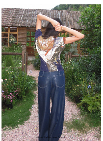 Pleated Stretch Printed T-Shirt