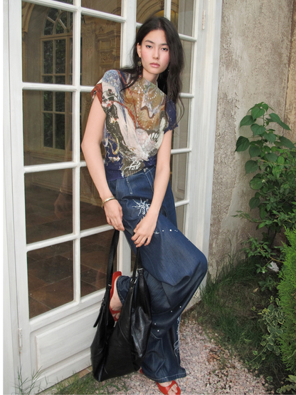 Pleated Stretch Printed T-Shirt