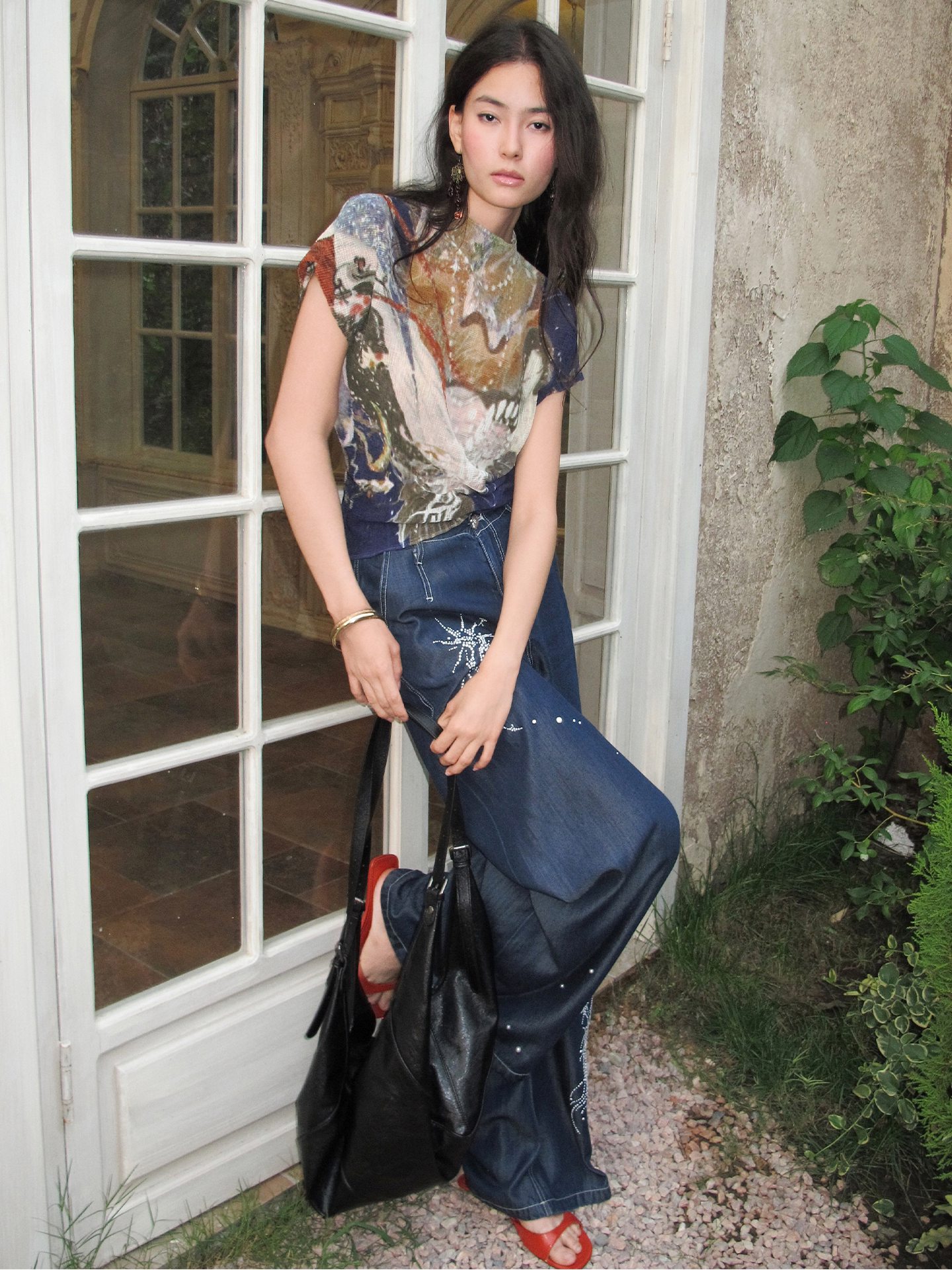 Pleated Stretch Printed T-Shirt