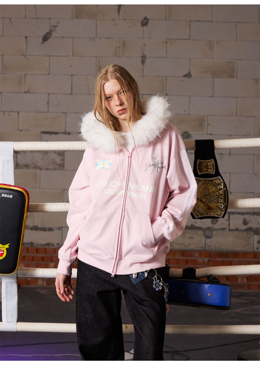 Fur Trim Oversized Zip Hoodie