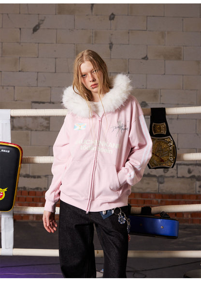 Fur Trim Oversized Zip Hoodie