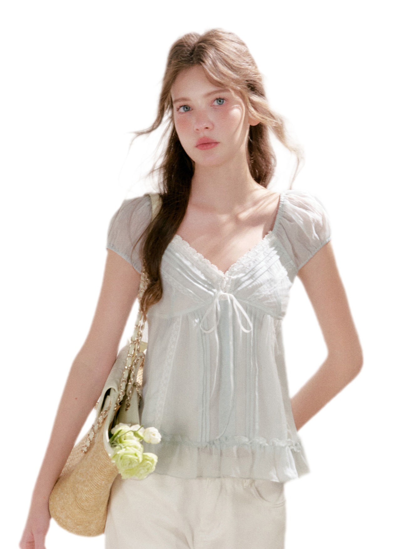 Pleated Lace Ruffle T-Shirt