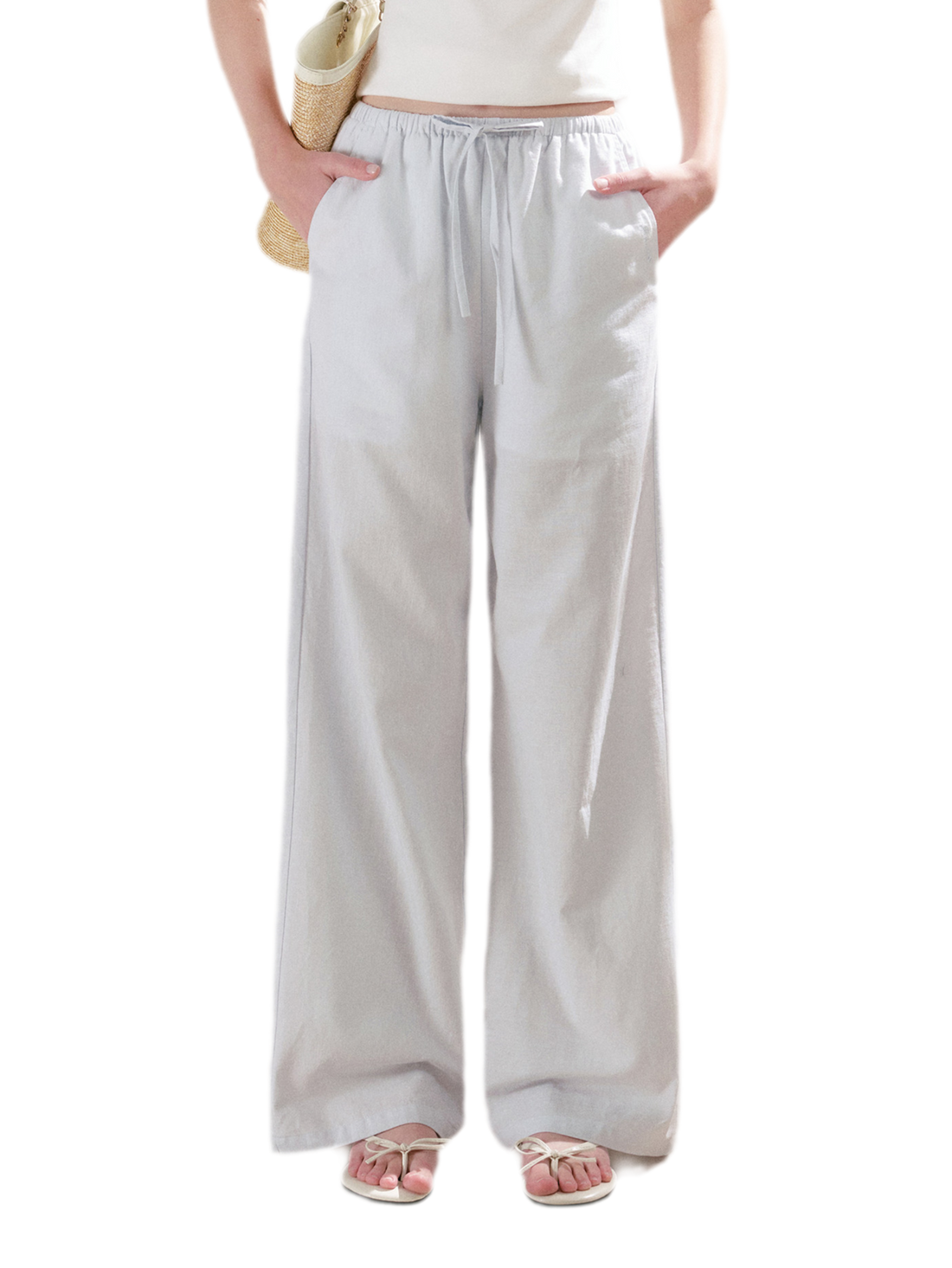Linen Cotton Wide-Leg Trousers