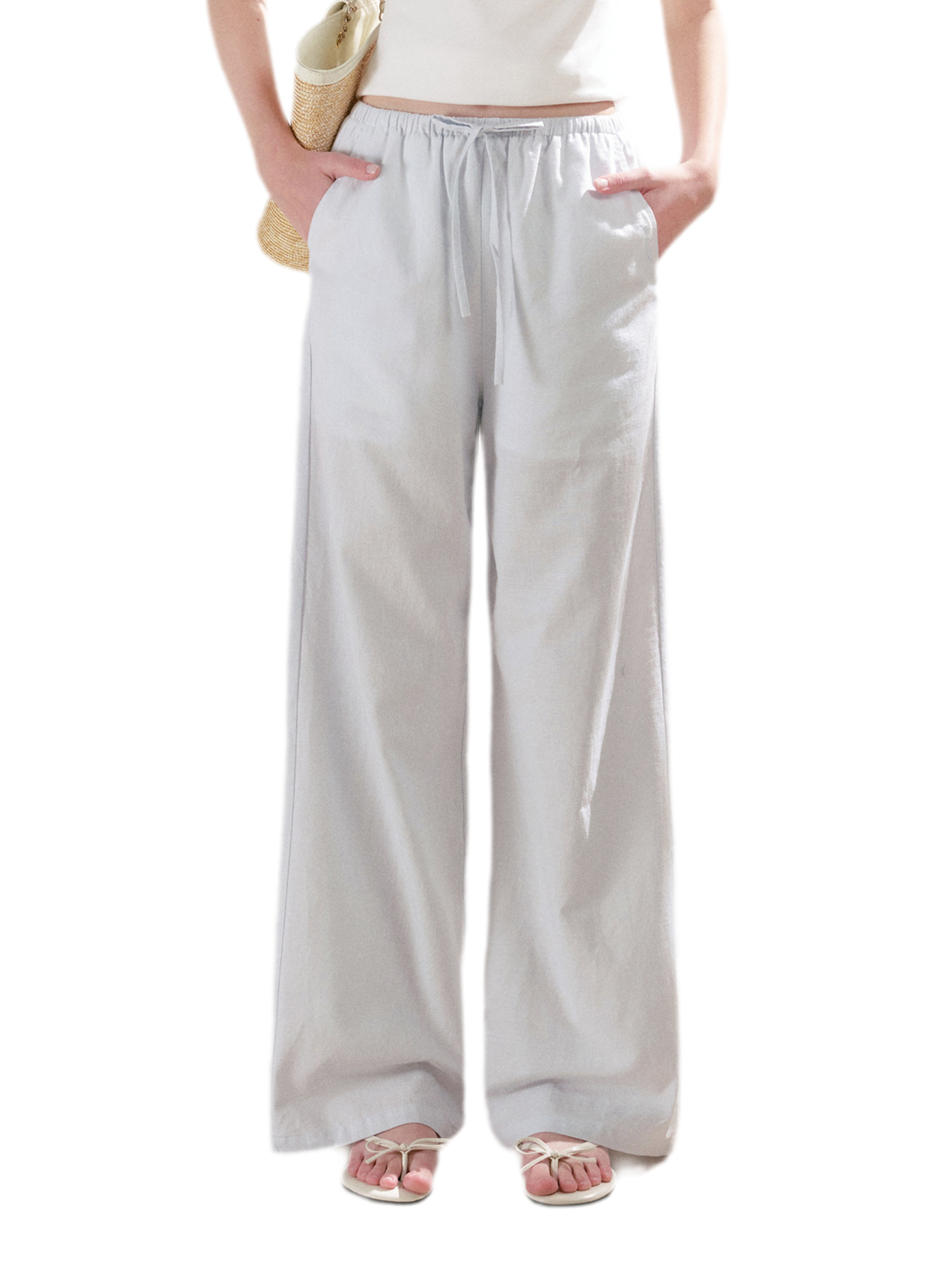 Linen Cotton Wide-Leg Trousers