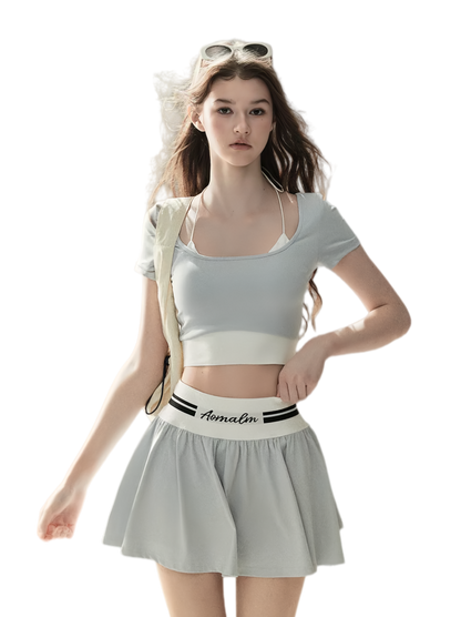 Contrast Layered Tennis Skort Set