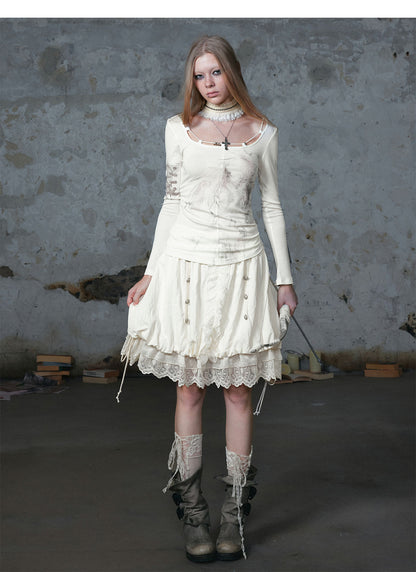 Lace Patchwork Bubble Skirt