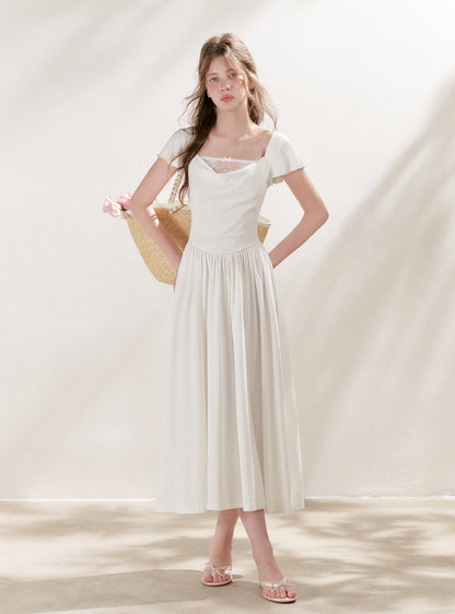 Lace Insert Flutter Sleeve Dress
