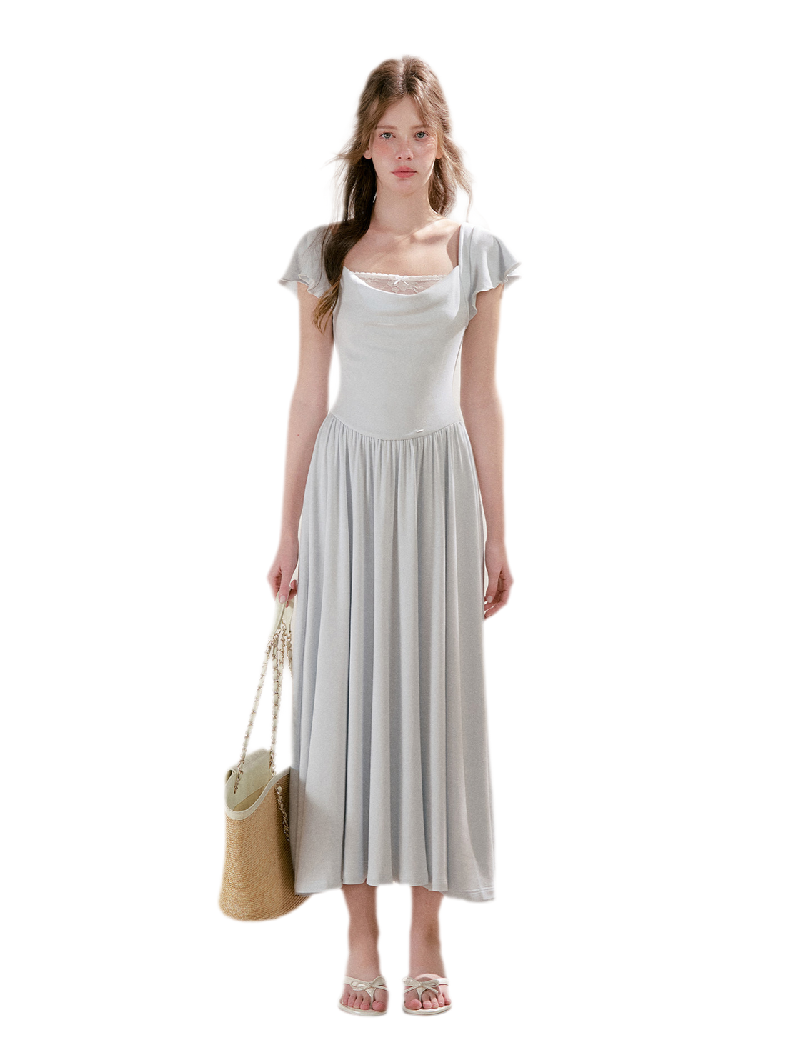 Lace Insert Flutter Sleeve Dress