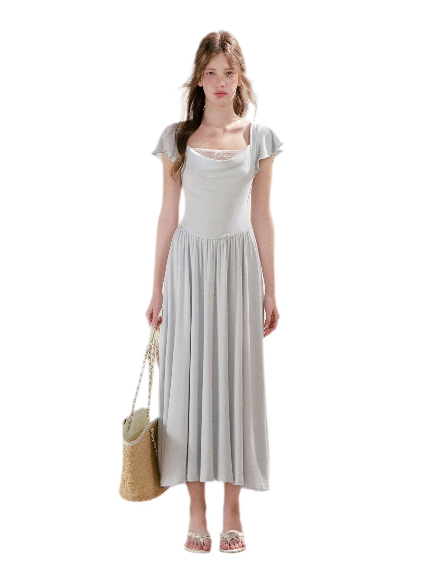 Lace Insert Flutter Sleeve Dress