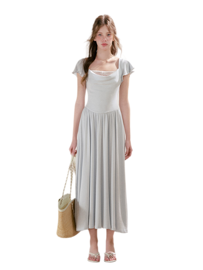 Lace Insert Flutter Sleeve Dress