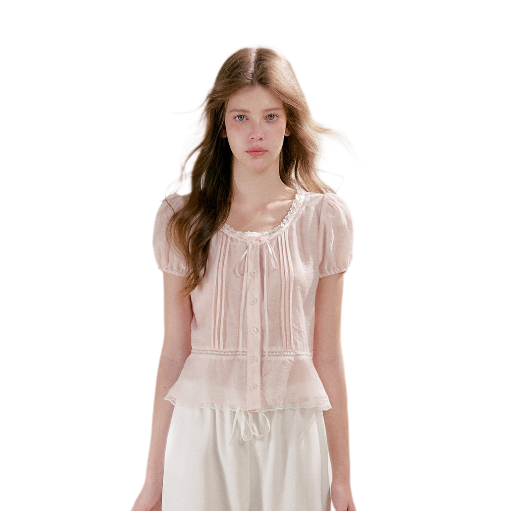Pleated Lace Trim Shirt