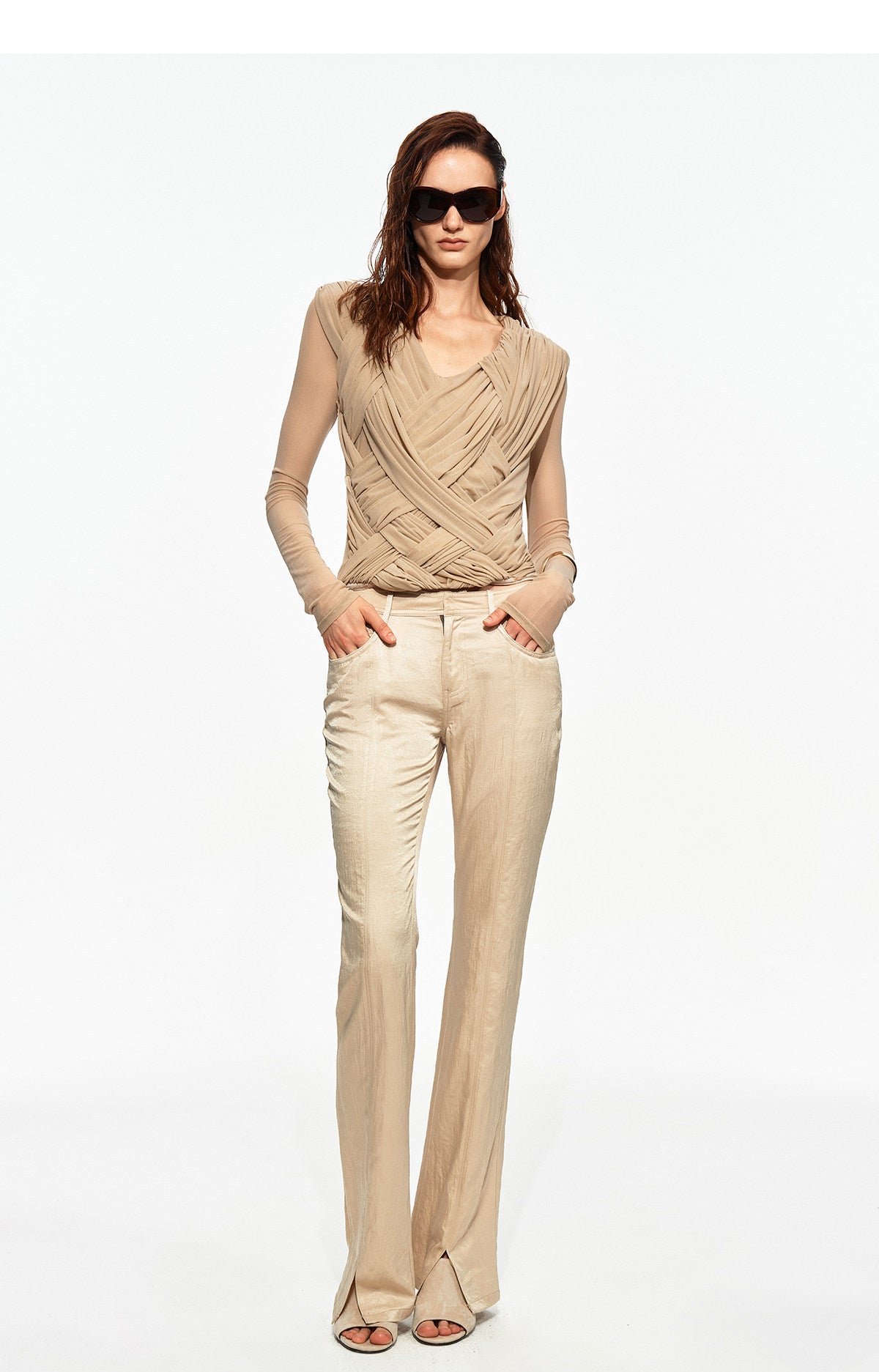 Pleated Cross-Over Fitted Top