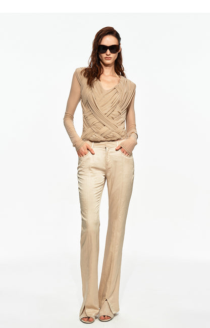 Pleated Cross-Over Fitted Top
