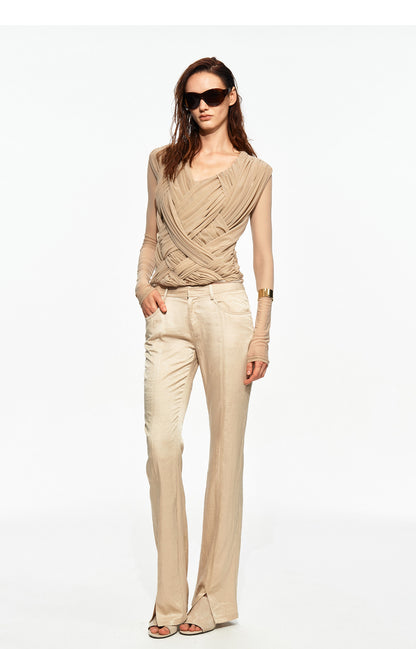 Pleated Cross-Over Fitted Top
