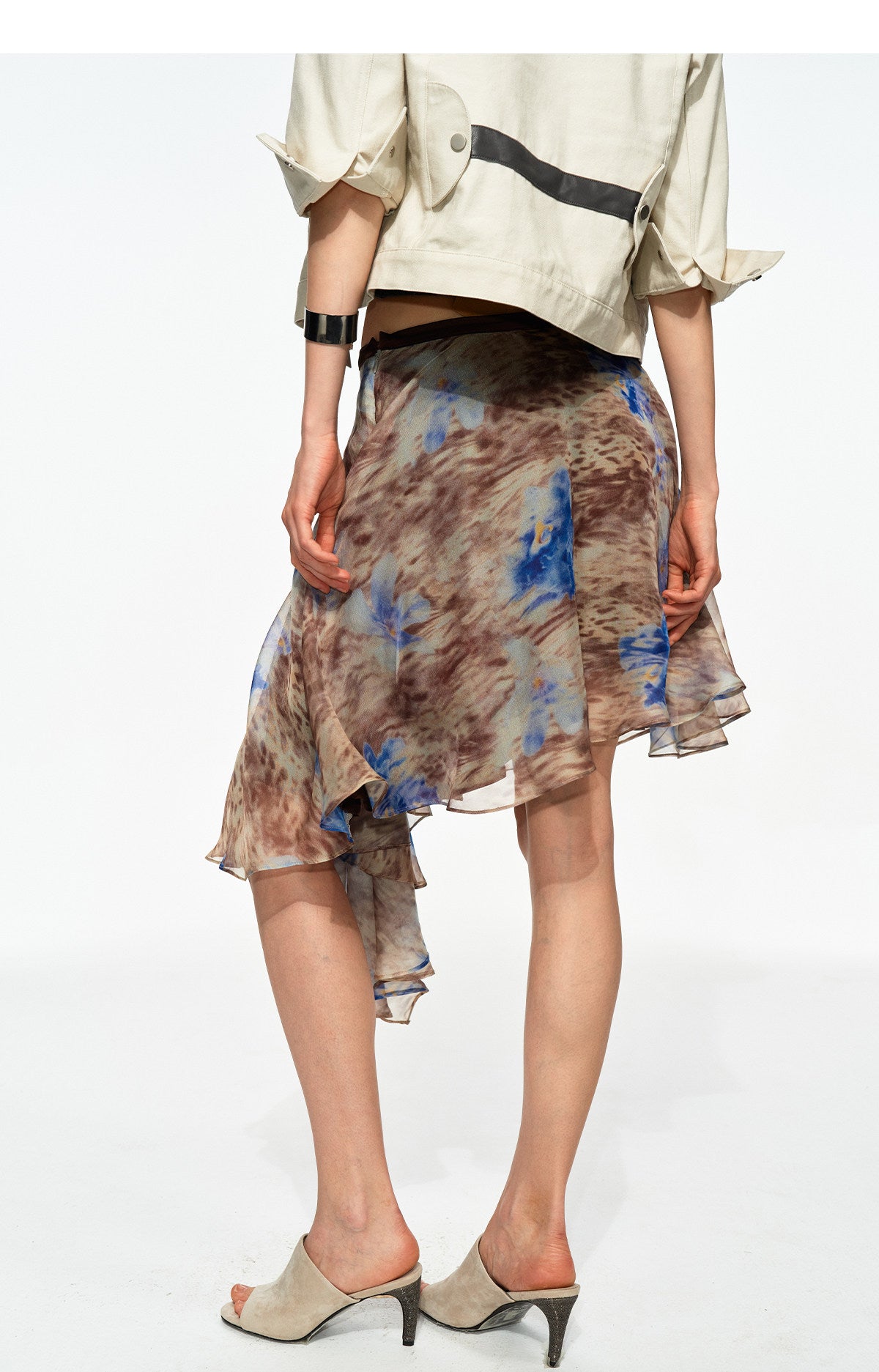 Printed Irregular Hem Chiffon Skirt