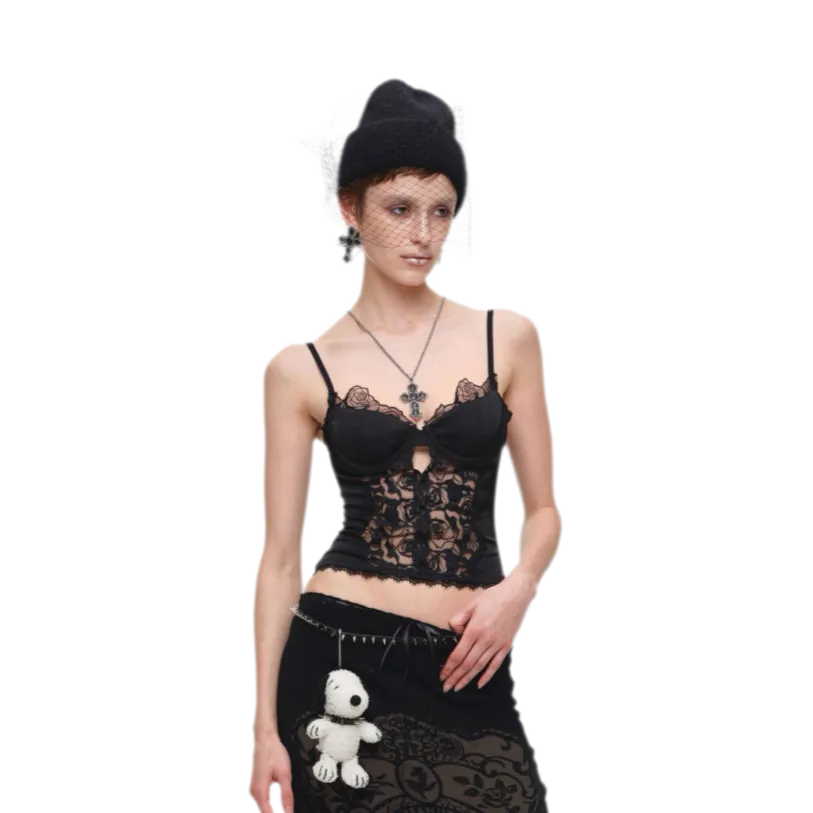 Lace Panel Satin Corset Top
