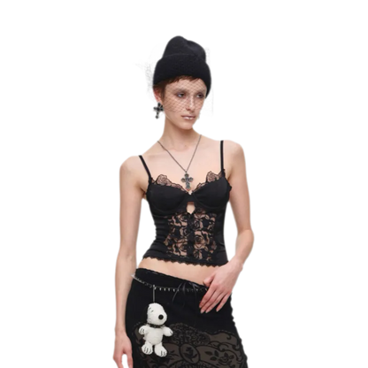 Lace Panel Satin Corset Top