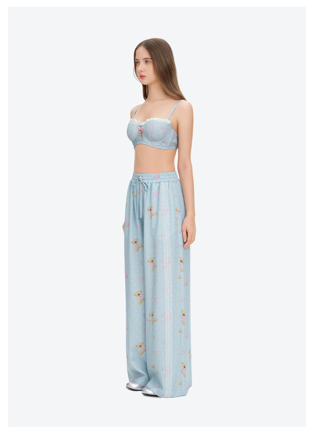 Floral Print Wide-Leg Trousers