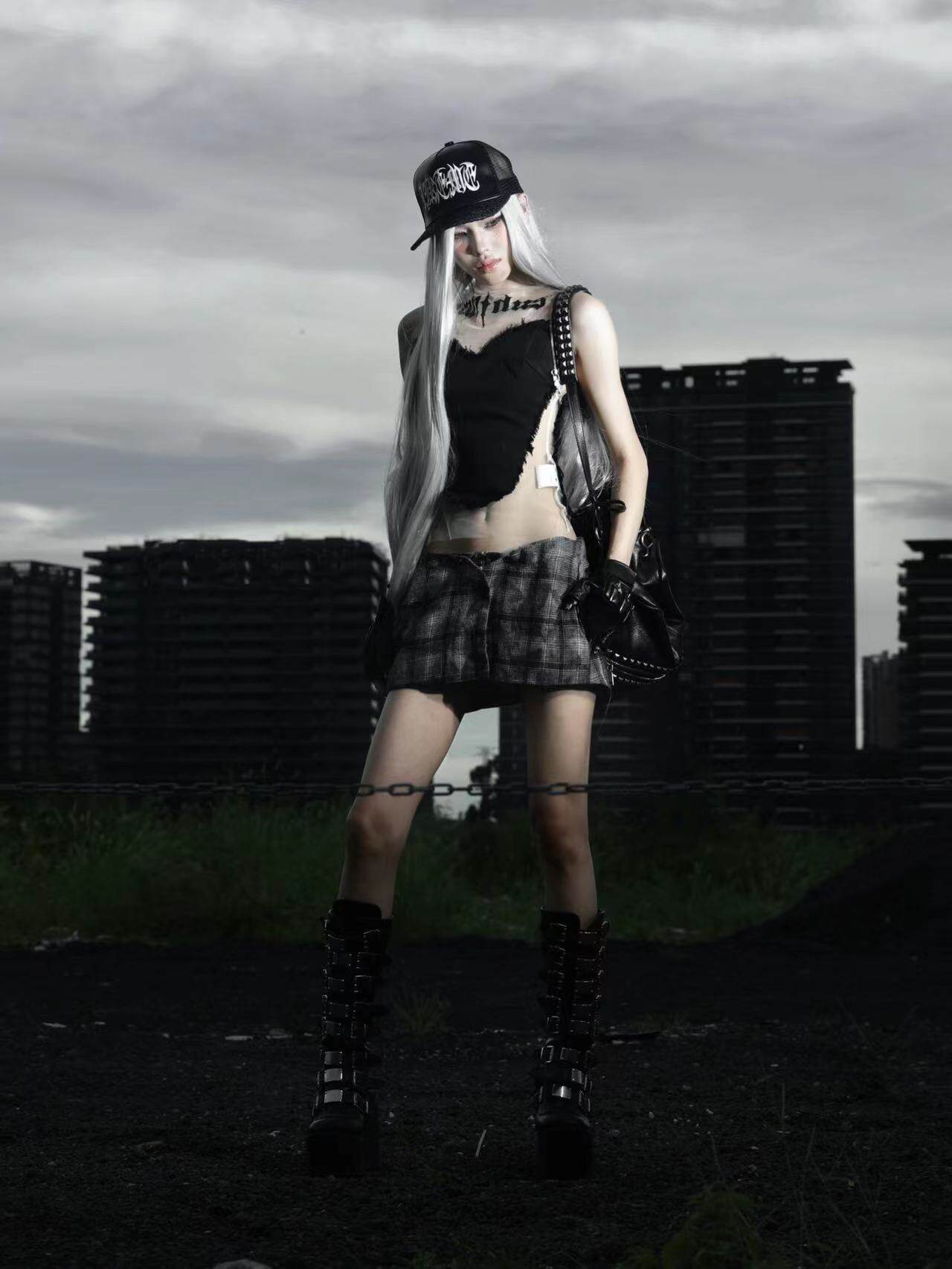 Butterfly Plaid Pleated Culotte Shorts