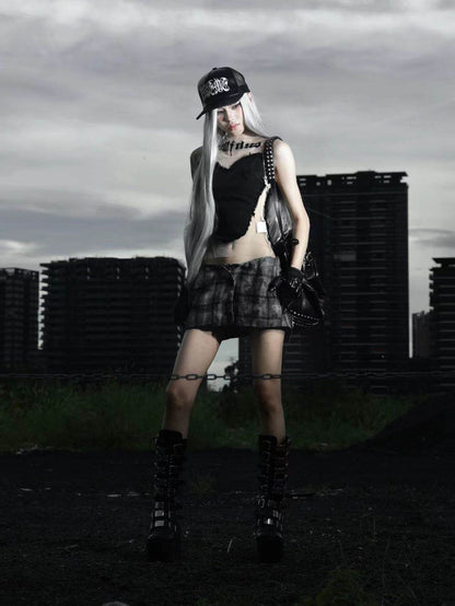 Butterfly Plaid Pleated Culotte Shorts